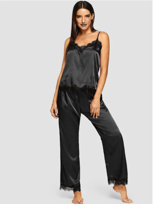 Amazon Pajamas Simulation Silk Summer Long Pajamas Two-Piece Suit - Image 5