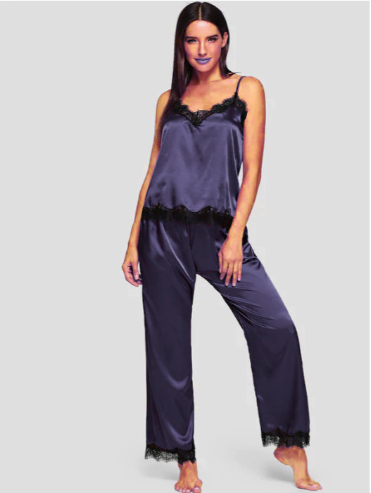 Amazon Pajamas Simulation Silk Summer Long Pajamas Two-Piece Suit - Image 8