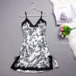 Summer New Ladies Silk Pajamas Suspenders Nightdress Sexy Charm Lace Ice Silk Pajamas