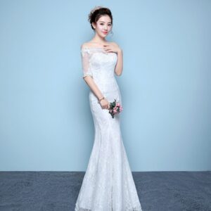 Wholesale wedding dress bride wedding dress factory direct fishtail wedding dress waist fishtail wedding Qi word shoulder