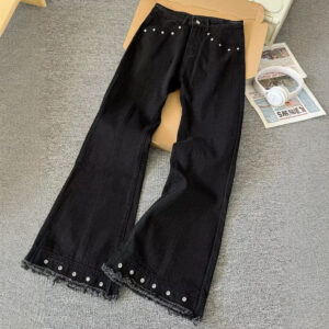 Mens Black Raw-Edged Rivet Jeans