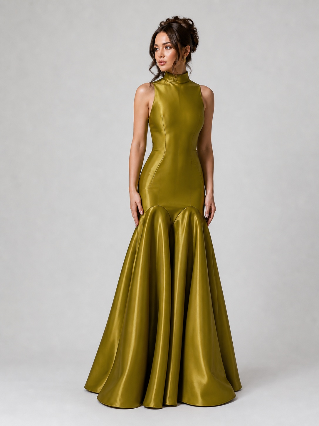 Sylvie Olive Satin Mermaid Gown