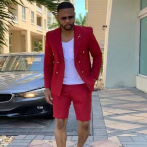 Mens Two-Piece Short-Style Mens Suit Set Slim-Fit Korean-Style Formal Wear Ensemble