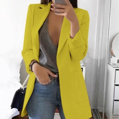 Slim Fit Lapel Blazer Women's Elegant Single Breasted Cardigan Jacket For Office Work