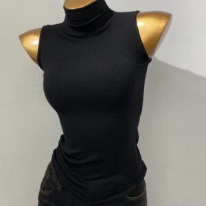 Sleeveless top with semi-high neckline