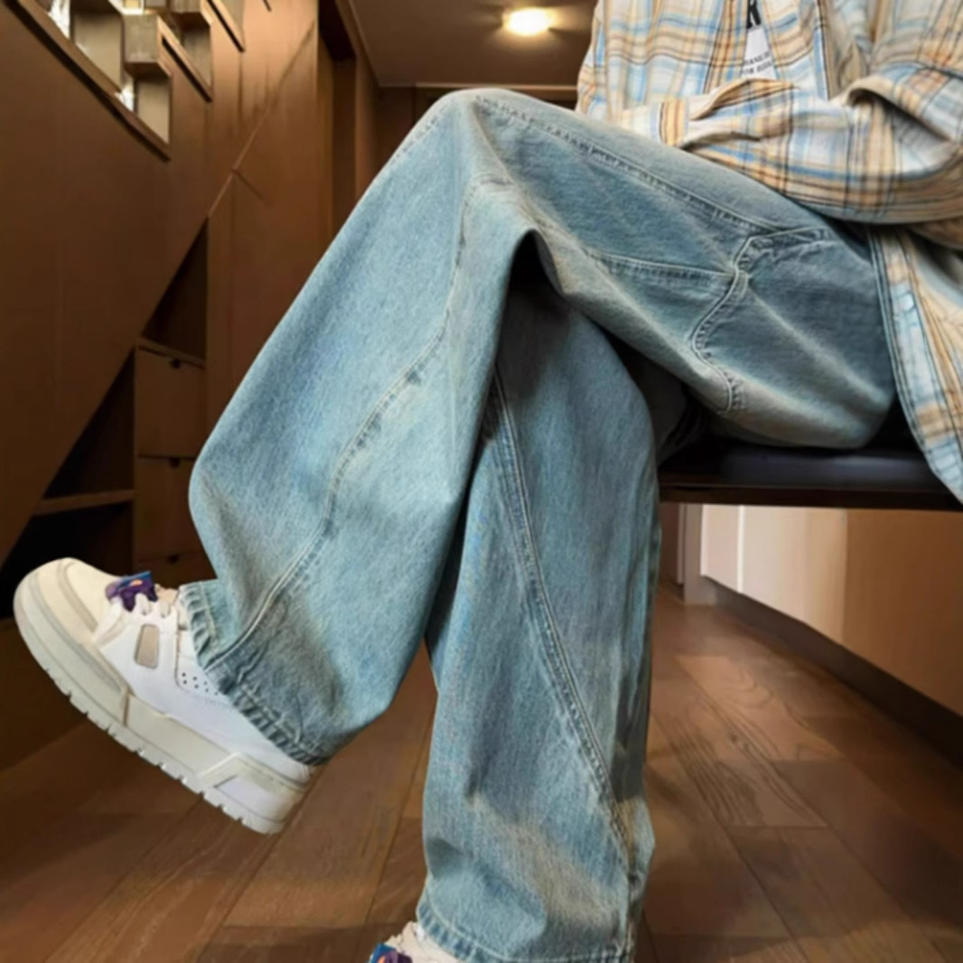Cut-off Jeans For Men American-style Vintage Wide-leg And Loose-fit - Image 3