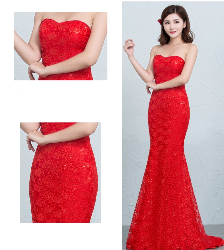 Sequined lace waist fishtail wedding dress - Image 2