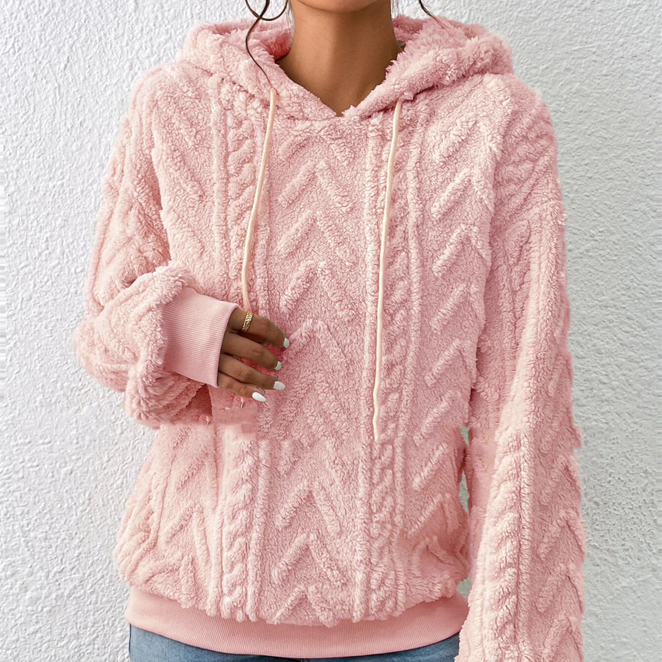 Flannel Hooded Loose Plush Coat - Image 3