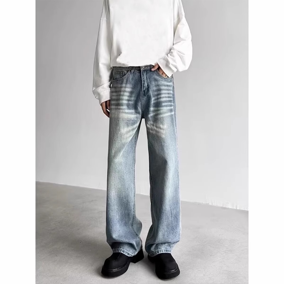 Retro Distressed Loose Straight-leg Wide-leg Pants - Image 2