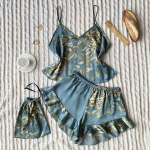 Faux Silk Pajamas Two-Piece Set Fashion Printing