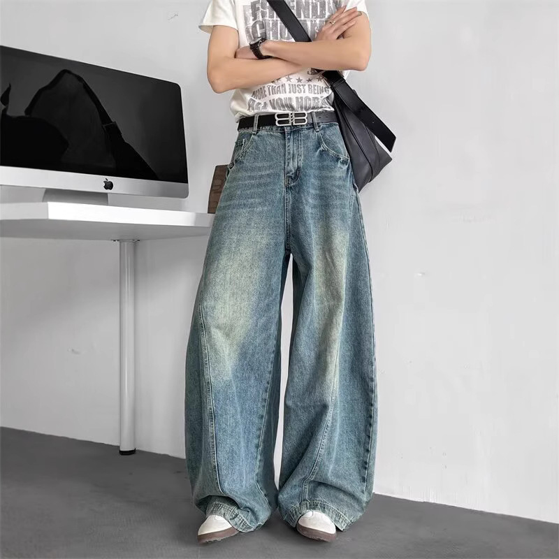 Retro Washed And Distressed Design Jeans - Image 3