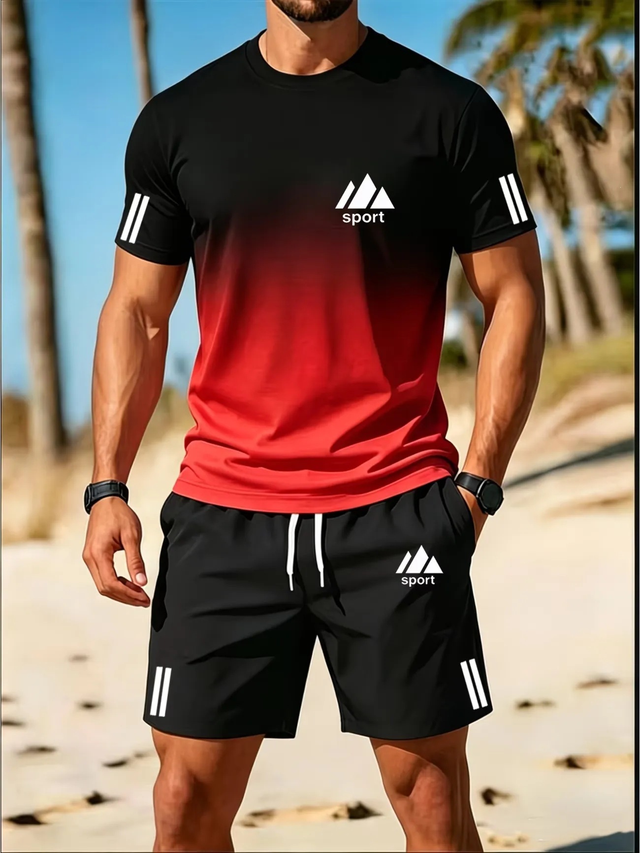 Breathable Casual Sportswear Set Mens Crew Neck - Image 3