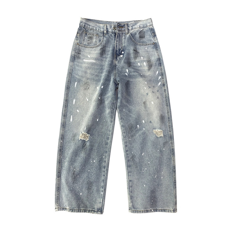 Mens Straight-leg Relaxed-fit American-style High-street Vintage Jeans - Image 5
