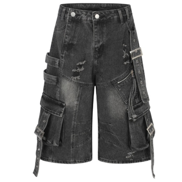 Frayed-hem Distressed Denim Capri Pants For Men And Women - Image 2