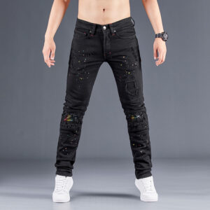 Stretch Black Jeans Biker-style Assorted Styles Patchwork Painted Effect