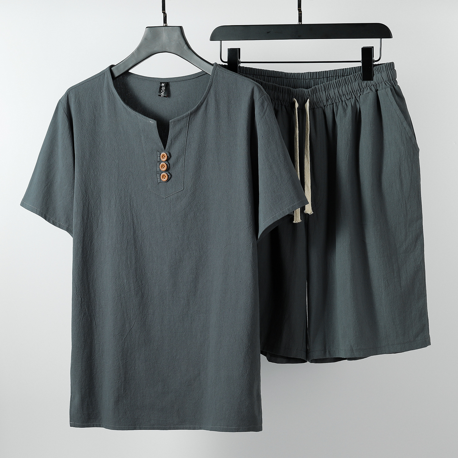 Mens Retro Linen Short-sleeve T-shirt Set - Image 3