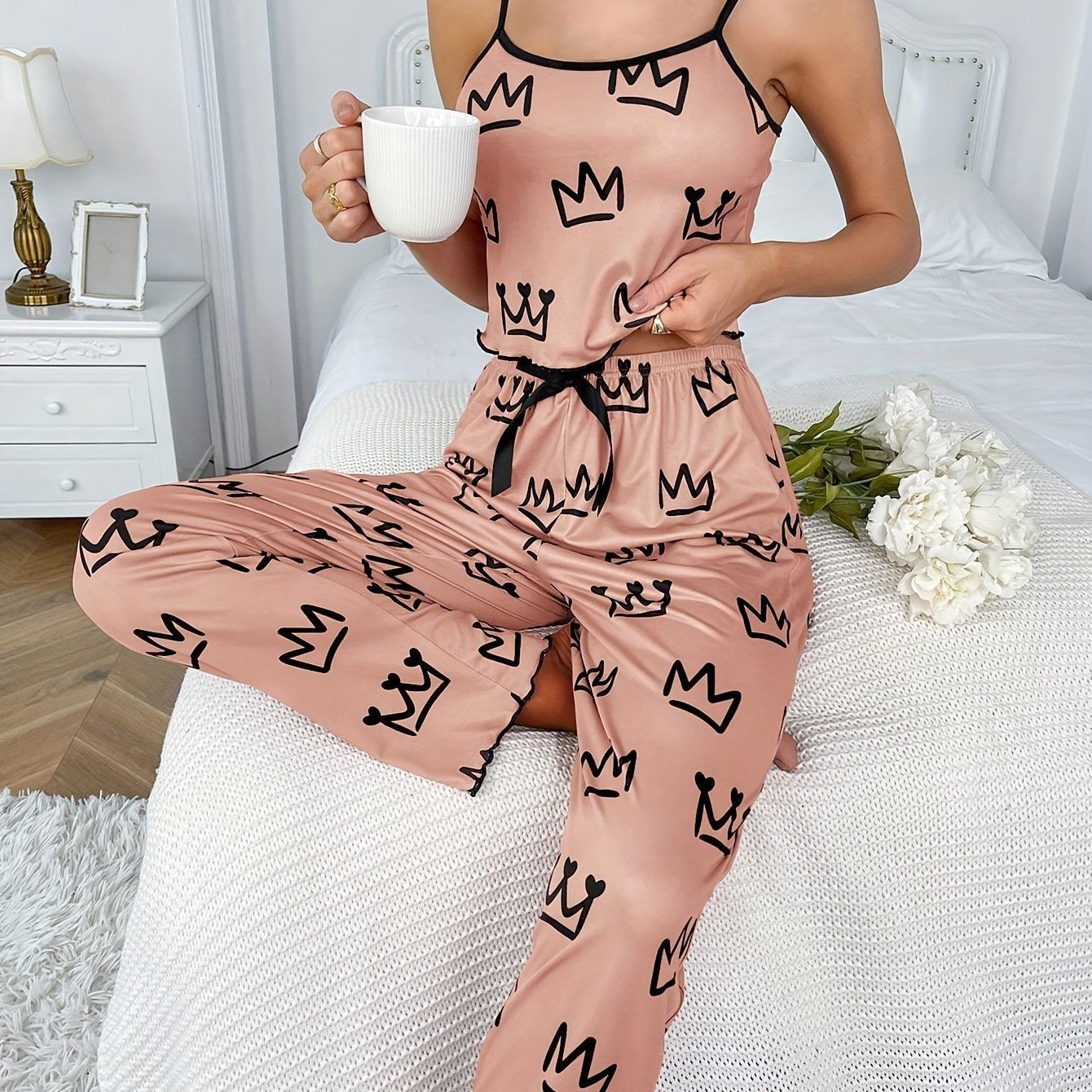 Two-piece Milk Silk Suspender Pajamas - Image 6