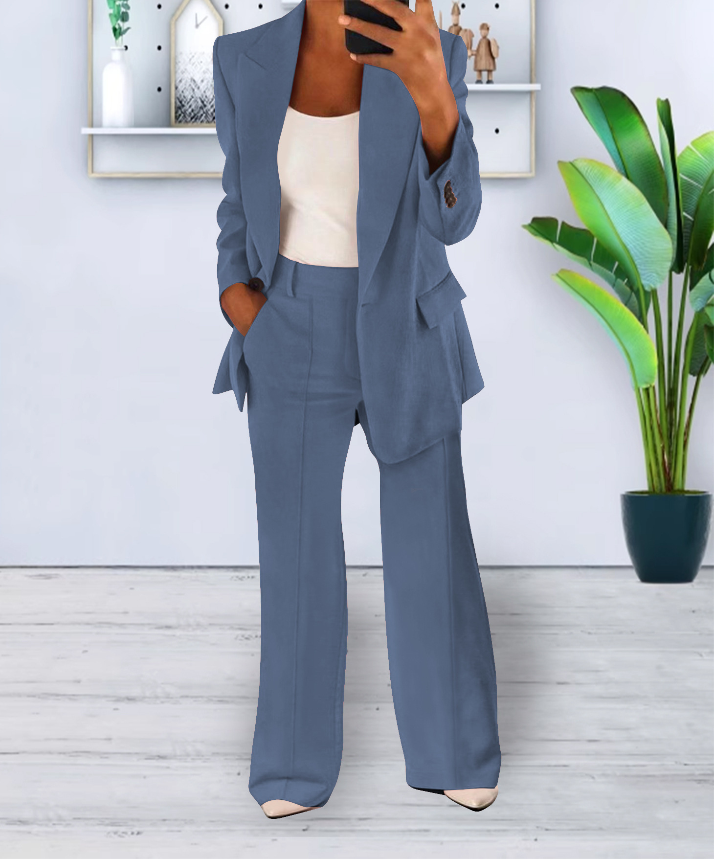 Women's Casual Blazer Suit Two Piece Business Office Wear Set Fit Jacket And Pants - Image 6