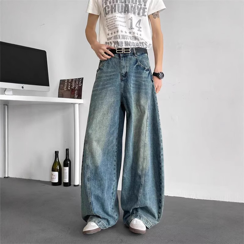 Retro Washed And Distressed Design Jeans