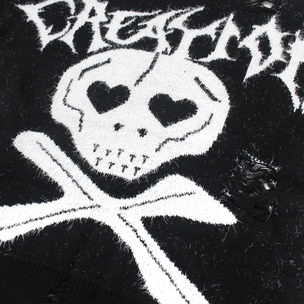 Skull Jacquard Ripped Sweater Men - Image 4