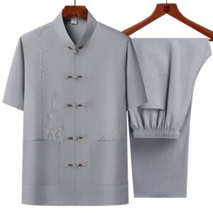 Chinese-style Mens Short-sleeve Shirt Dads Short-sleeve Set