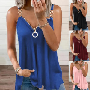 Sleeveless top with V-neck and zipper