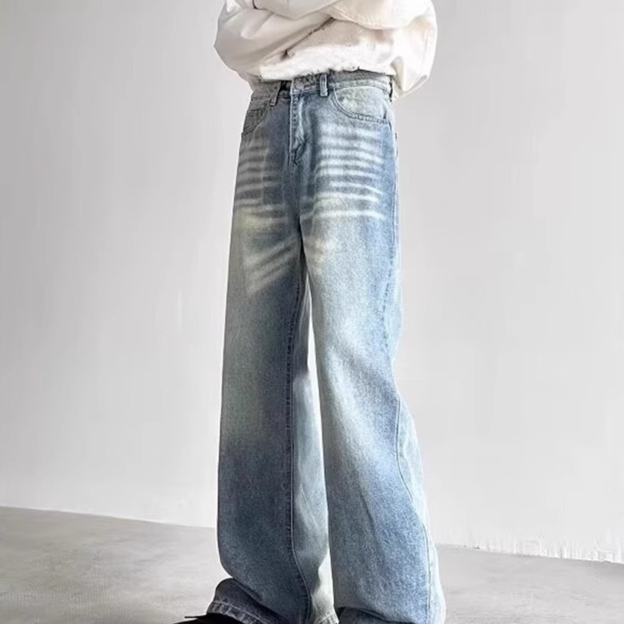 Retro Distressed Loose Straight-leg Wide-leg Pants