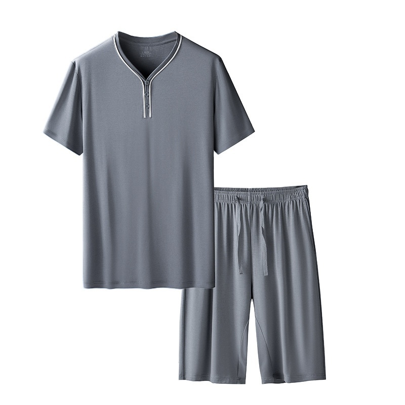 Mens Home Wear Thin Short-Sleeve Shorts Pajama Set - Image 4