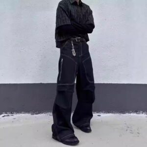 Pleated Wide-leg Pants With Multiple Mens Long Trousers