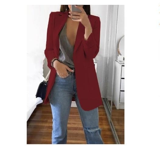 Slim Fit Lapel Blazer Women's Elegant Single Breasted Cardigan Jacket For Office Work - Image 8