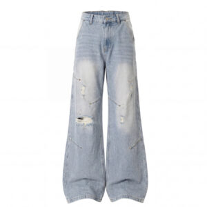 Fashionable Rivet-Detail Ripped Jeans For Men