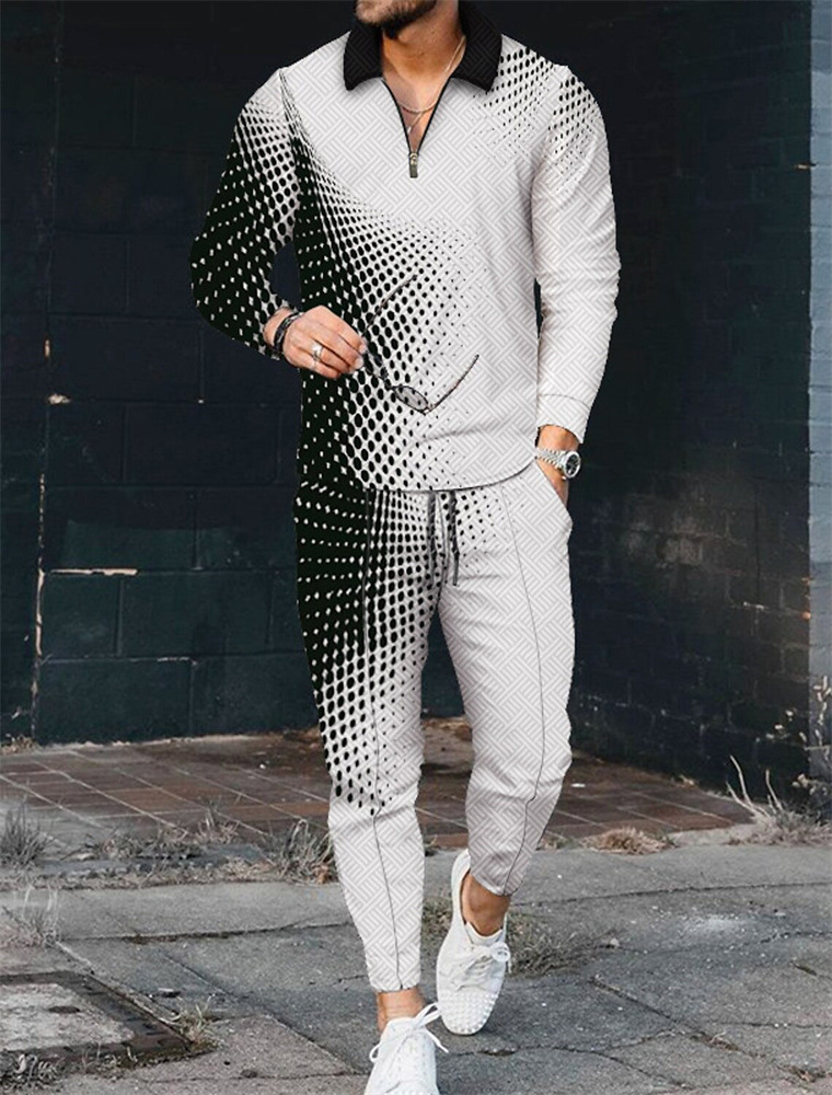 Men's Color-Block Zippered Lapel Long-Sleeved Suit - Image 9