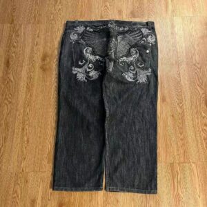 Retro Washed Embroidered Mens Loose-Fit Jeans