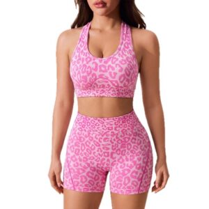 Cross-border European And American Leopard Print Yoga Outfit For Women, Halter Neck, Backless, Peach Butt Shorts, Sports Cycling Fitness Outfit