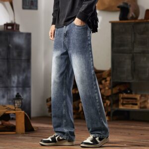 Mens Relaxed-fit Wide-leg Casual Straight-leg Pants