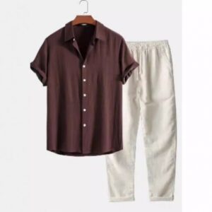Casual Loose-fit Beach Set Four-way Stretch Short-sleeve Shirt And Shorts Set
