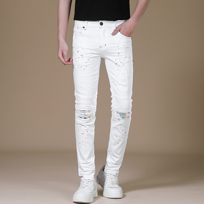 Stretch Black Jeans Biker-style Assorted Styles Patchwork Painted Effect - Image 4