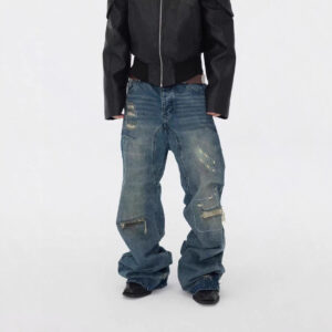 Mens Straight-Slit Slim-Fit Loose-Fitting Trousers