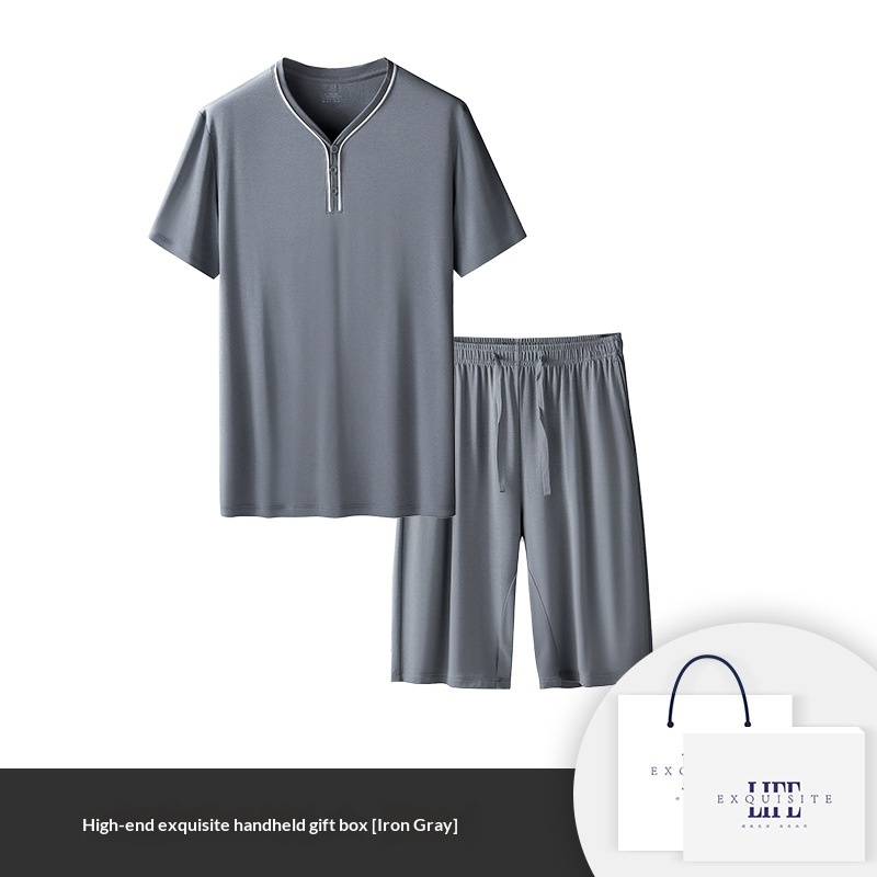 Mens Home Wear Thin Short-Sleeve Shorts Pajama Set - Image 6