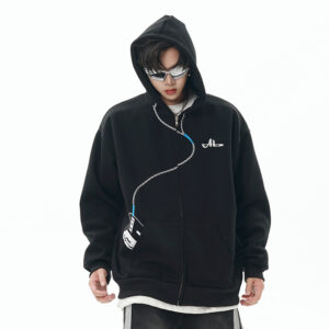Embroidery Hooded Cardigan Sweater Men