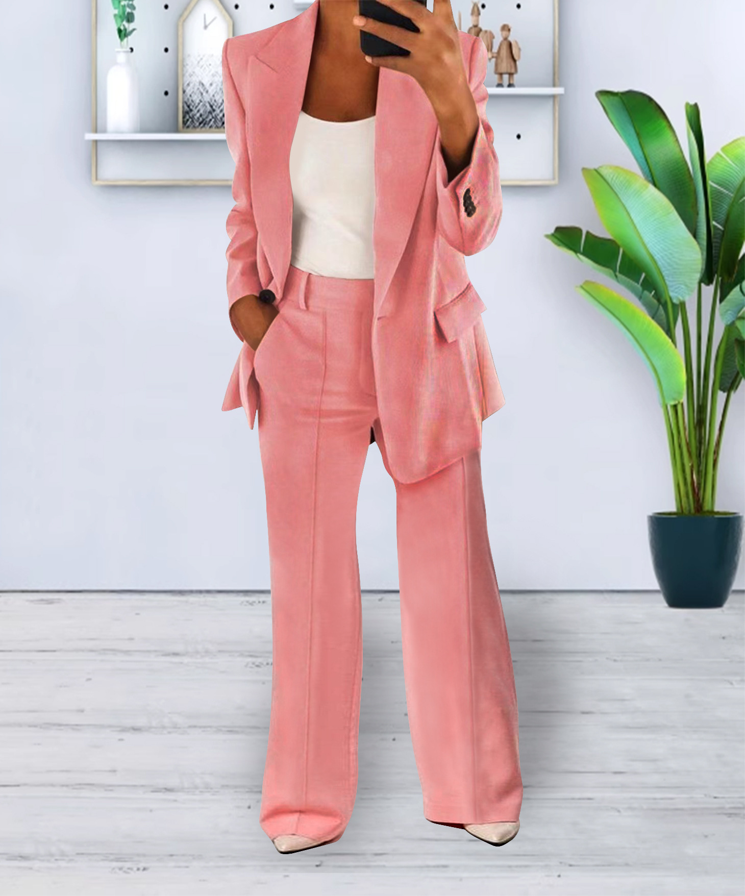 Women's Casual Blazer Suit Two Piece Business Office Wear Set Fit Jacket And Pants - Image 2