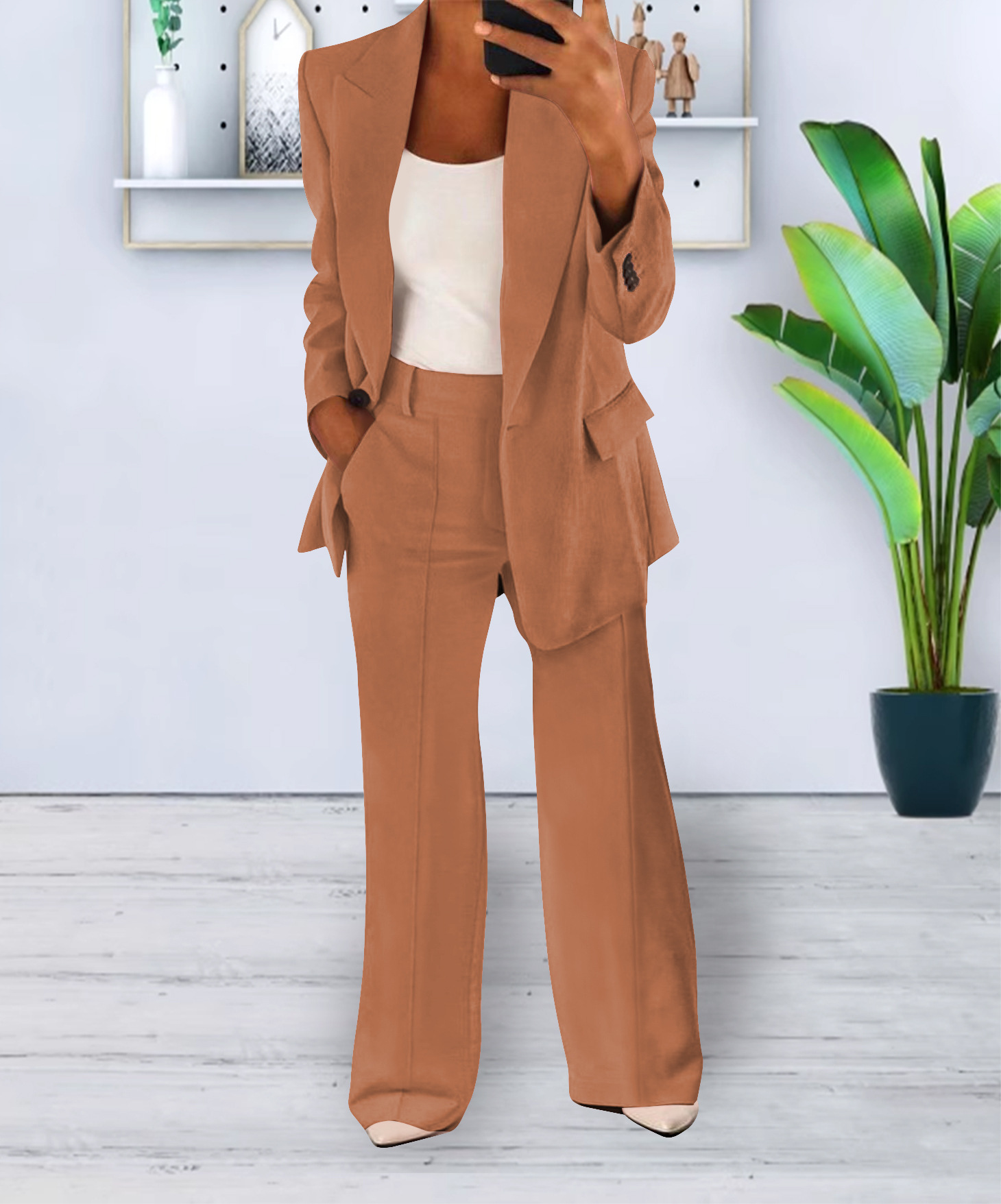 Women's Casual Blazer Suit Two Piece Business Office Wear Set Fit Jacket And Pants - Image 5