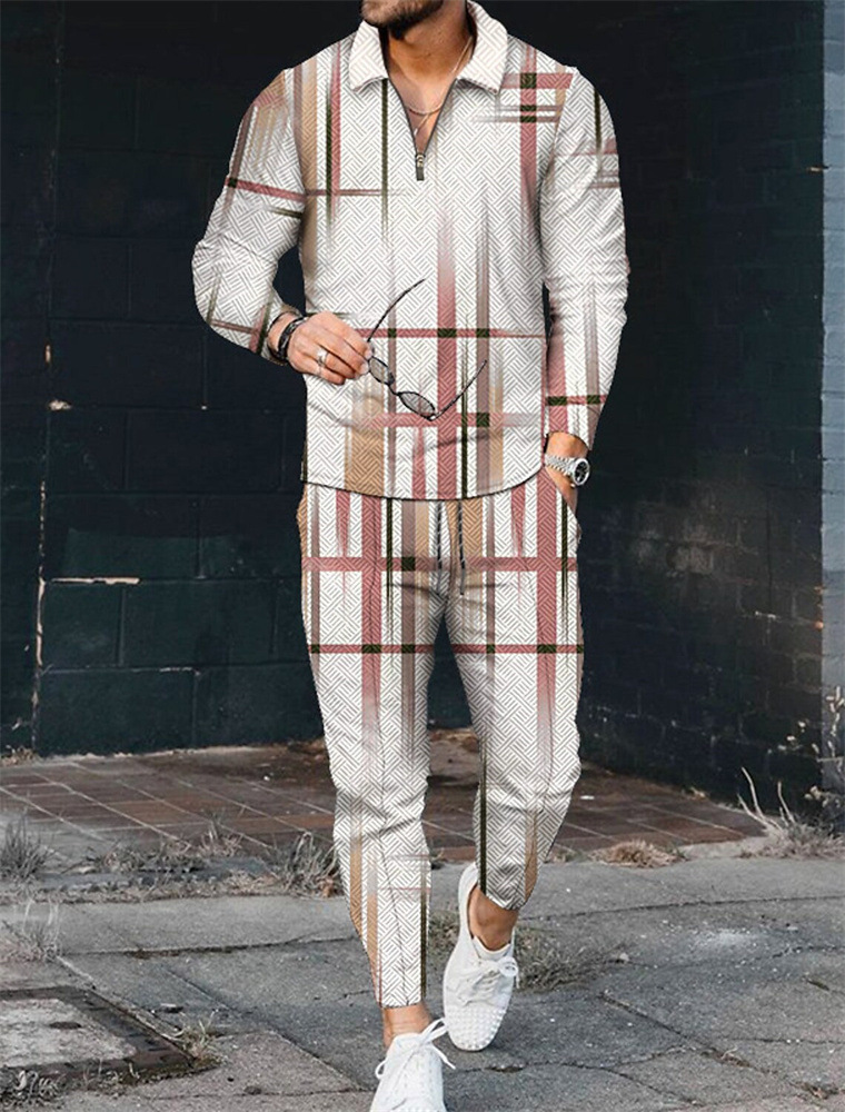 Men's Color-Block Zippered Lapel Long-Sleeved Suit - Image 10
