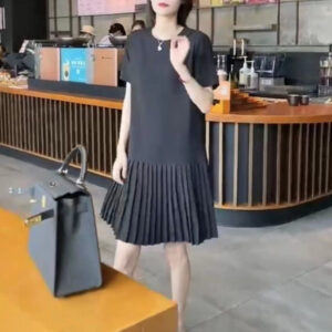 Korean-inspired pleated midi dress