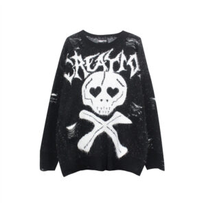 Skull Jacquard Ripped Sweater Men