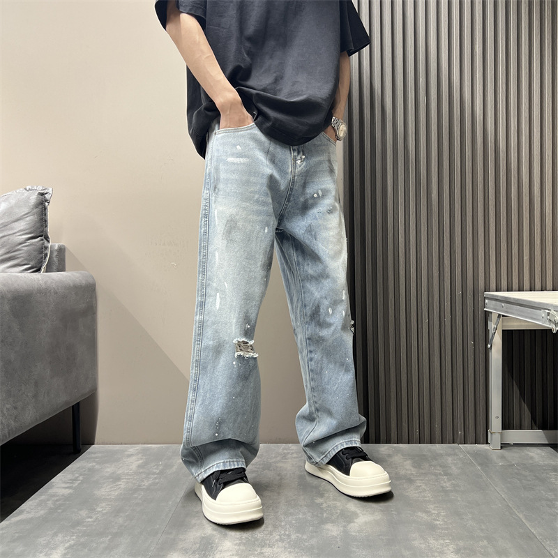 Mens Straight-leg Relaxed-fit American-style High-street Vintage Jeans - Image 4