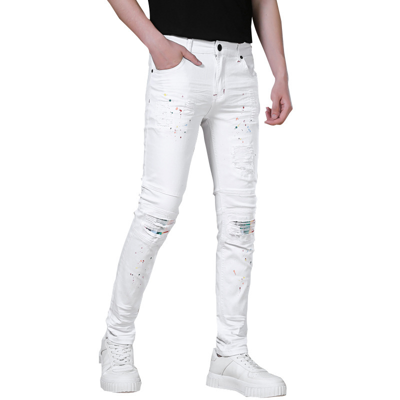 Stretch Black Jeans Biker-style Assorted Styles Patchwork Painted Effect - Image 5