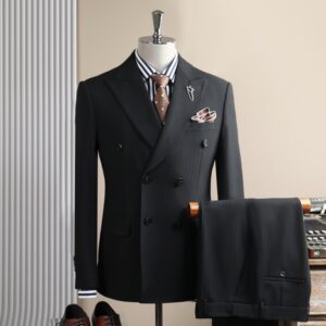 Slim Fit Double Breasted Pinstripe Blazer & Cuffed Trousers Suit