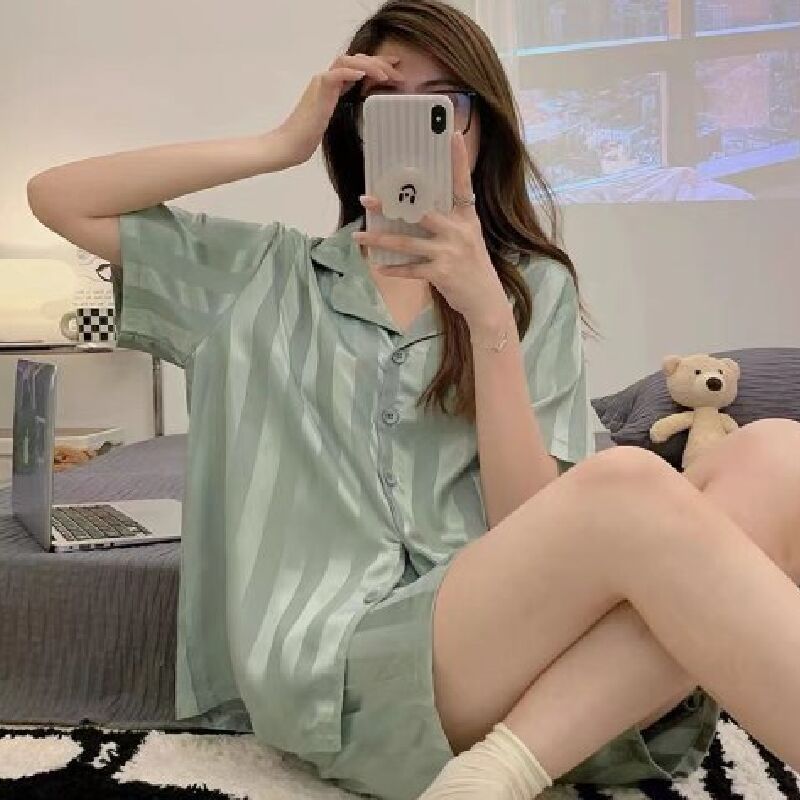 Ice Silk Pajamas Women's Short Sleeve Thin Cartoon Two Piece Set - Image 5