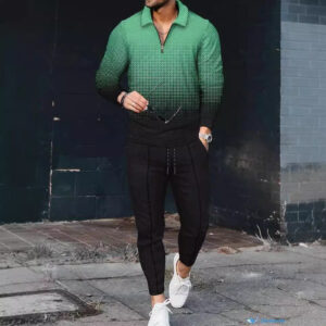 Men's Color-Block Zippered Lapel Long-Sleeved Suit